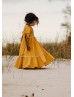 Mustard Yellow Cotton Crepe Boho Beach Twirl Flower Girl Dress